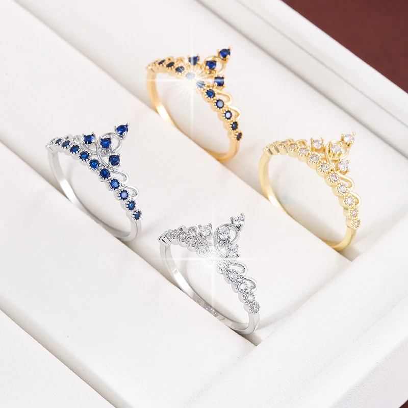 Elegant Female Stylish Crown Design Ring Trendy Synthetic Zirconia Women's Ring view 6