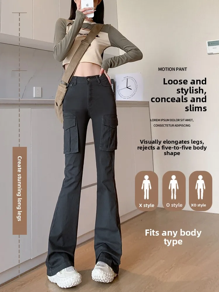 

Extended High Waist Bell Bot Pants Women's Casual Long Trousers for Tall Women Spring Autumn New Sle ey Slimming Workwear