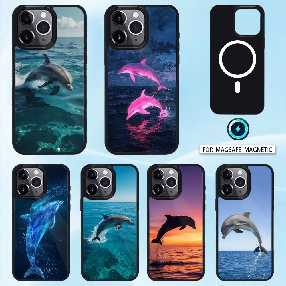 

Cute Dolphin Phone Case For iPhone 16,15,14,13,12,Pro,Max,Magnetic For Magsafe Wireless Charging
