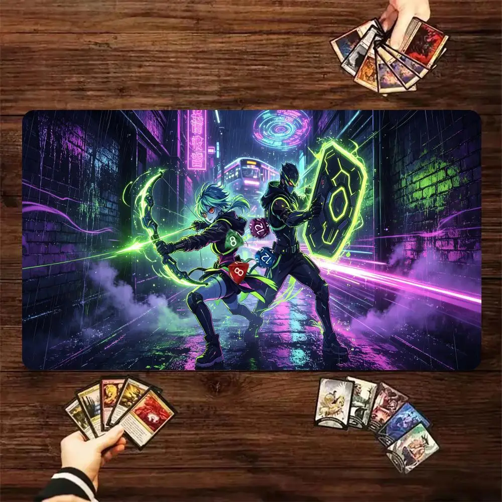 Anime Cyberpunk Archer Warrior TCG Playmat Anti‑Slip Rubber Large Trading Card Game Mouse Pad For YUGIOH Table Game Mat 60x35cm