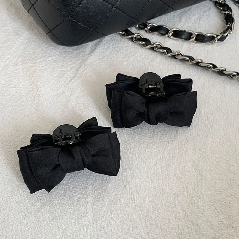 Korean Sweet Princess Black Bow Small Hair Grab Clip Women Girls Hair Side Clip Forehead Bangs Hair Clip Headdress