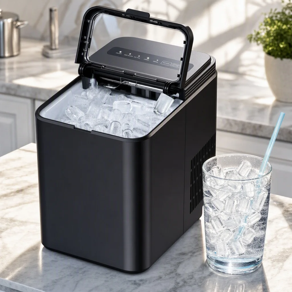 Ice Maker Countertop, 8 Ice Cubes in 6 Mins, 26.5 Lbs/24H, 2 Bullet Ice Sizes, Self-Cleaning Bullet Ice Maker, Portable Ice Machine for Kitchen, Party, Office, and RV Camping image 2
