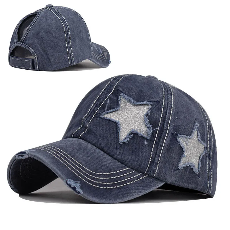 Vintage Ponytail Baseball Cap Women Adjustable Snapback Hat