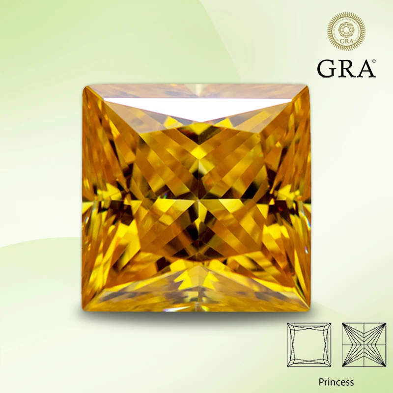 

Moissanite Stone Golden Yellow Color Princess Cut Gemstone Lab Created Heat Diamond for DIY Jewelry Making with GRA Certificate