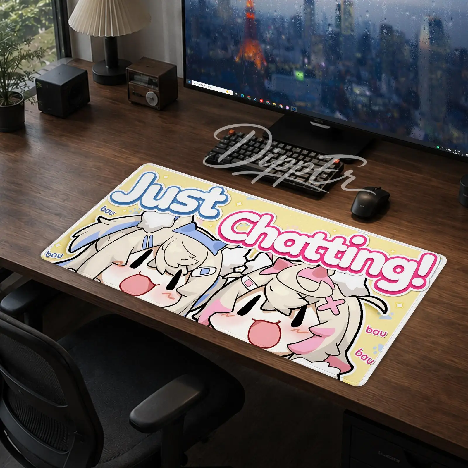 Fuwamoco Niedliches Mauspad, Gaming-Büro-Schreibtischunterlage, rutschfestes großes Mauspad, DIY-Tastaturunterlage, genähte Kanten, Gummibasis