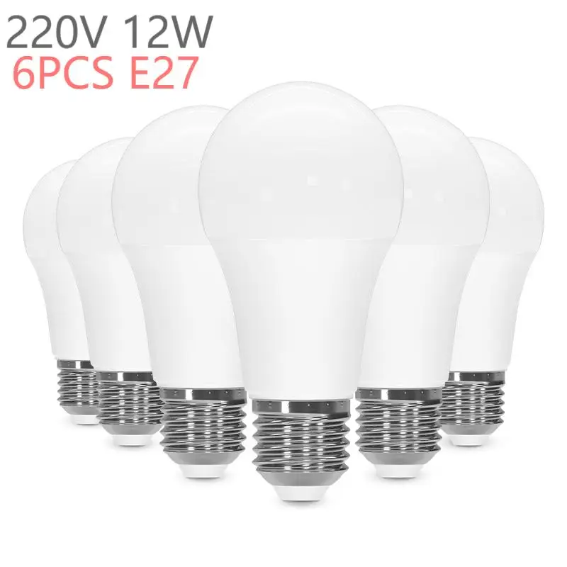 6PCS E27 Screw Bulb 220V 12W 3000K 4000K 6500K LED Bulb 1200LM Super Bright Screw in Light Bulbs for Lamps Equivalent 100W