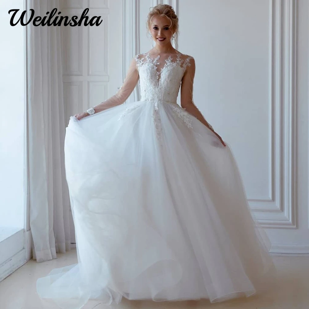 

Customized New Arrival Princess Wedding Dress Woman Long Sleeves Tulle Bridal Gowns With Laace And Appliques For Brides 2024