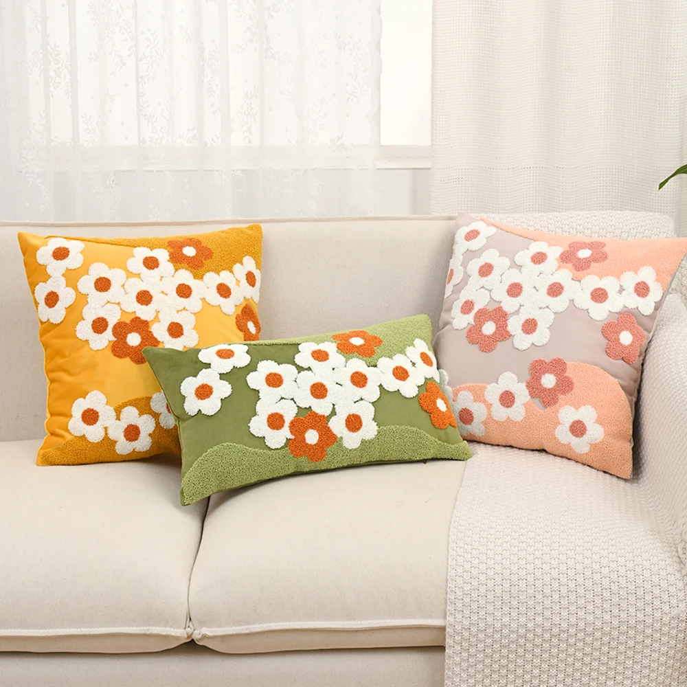 BUYNOW-funda de almohada bordada con flores, funda de cojín rústica Vintage para sofá, decoración para el hogar, dormitorio y sala de estar, cojines para sala