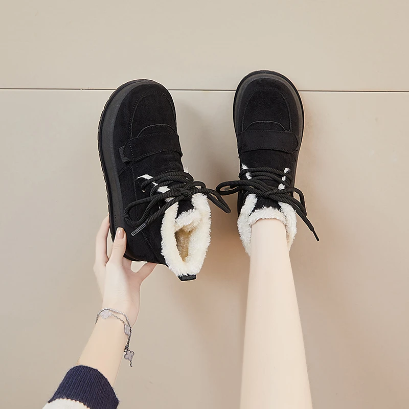 المرأة الشتاء جولة تو التمهيد سميكة القاع أحذية بوت قصيرة الدافئة صوف مبطن زيادة أحذية الثلوج الدافئة والأكثر مبيعا #4