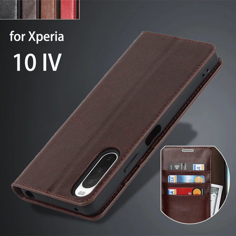 

Deluxe Wallet Case for Sony Xperia 10 IV II Premium Genuine Leather Case for Sony Xperia 10 III Flip Cover Bags Fundas Coque