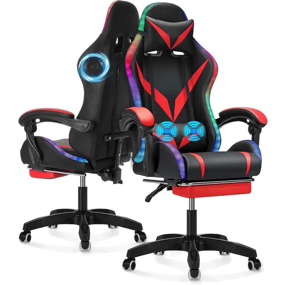 

Ergonomic computer chair with massage and footrest Adult reclining video game chair with adjustable lumbar support