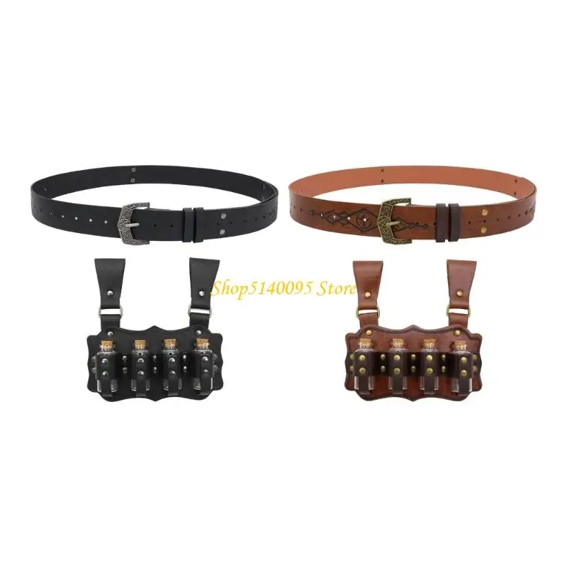 

DXAE PU PU Leather Roleplay Belt Functional Alchemist Vial Attachment Theatrical Costume Piece