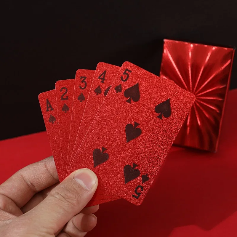 

PVC Plastic Playing Cards Waterproof Bend Proof for Family Leisure Time Camping Travel Board Game Red Texture Design Poker