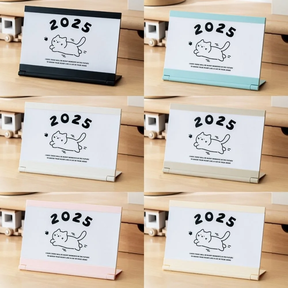 Creative 2025 Cat Desk Calendar Stand Card Insert Design with Base Tabletop Schedule Paper Craft Korean Style Monthly Calendar