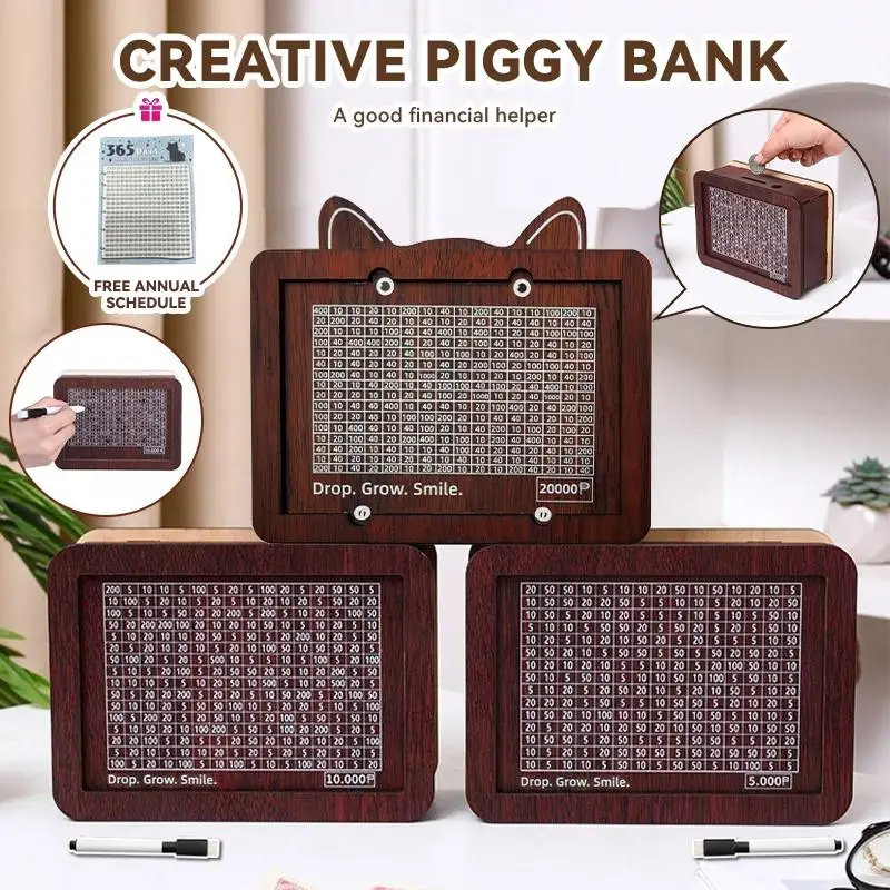 Handmade Natural Wooden Piggy Bank Decorative Disposable Saveing Money Box With Money Goals Counter Piggy Bank For Kids Adults