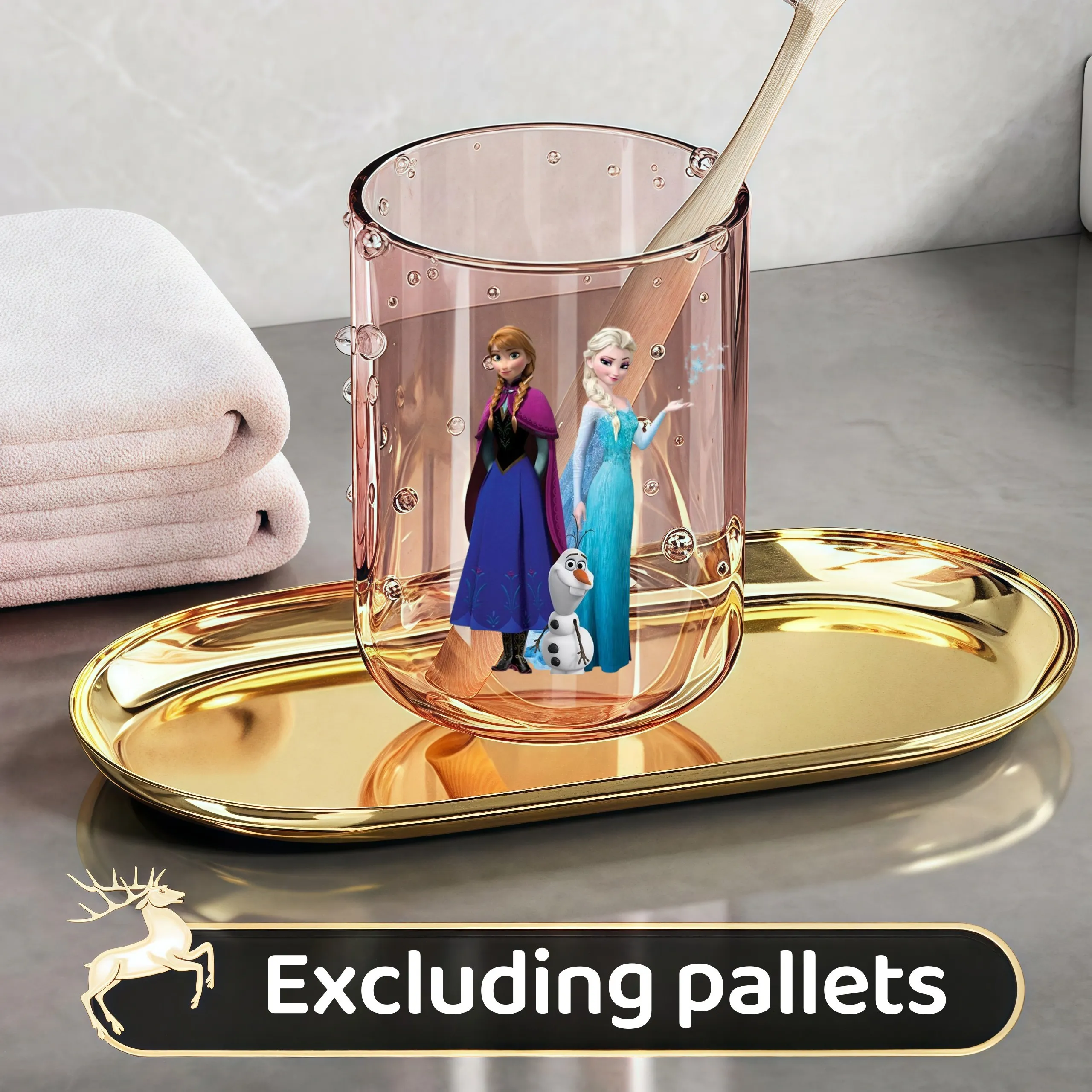 كوب ديزني فروزن برينسيس إلسا للأطفال، كوب غسيل منزلي، لون نقي، كوب غسيل شفاف، حقيبة تخزين لفرشاة الأسنان #5