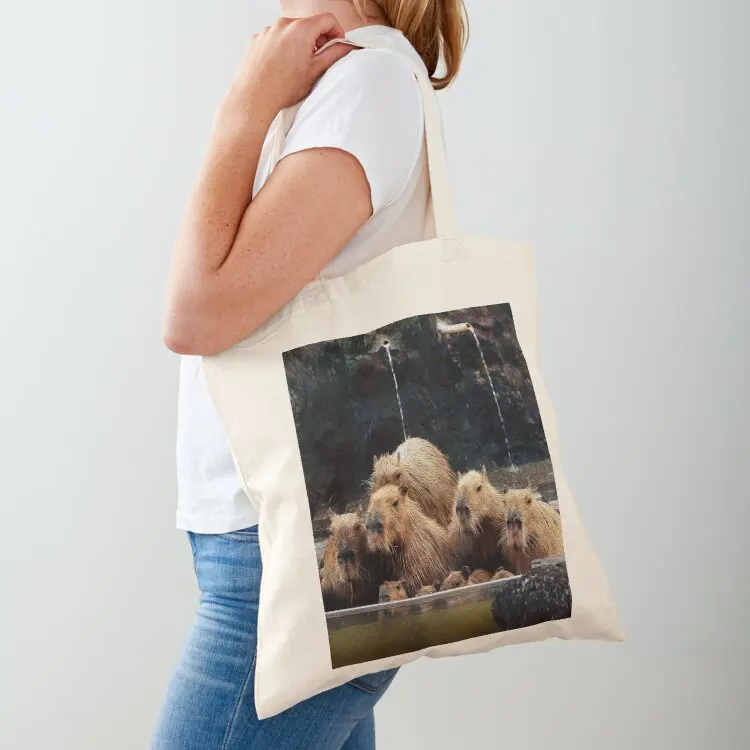 Group of Capybaras Bathing Tote Bag Beach bag foldable reusable bag luxury women tote women