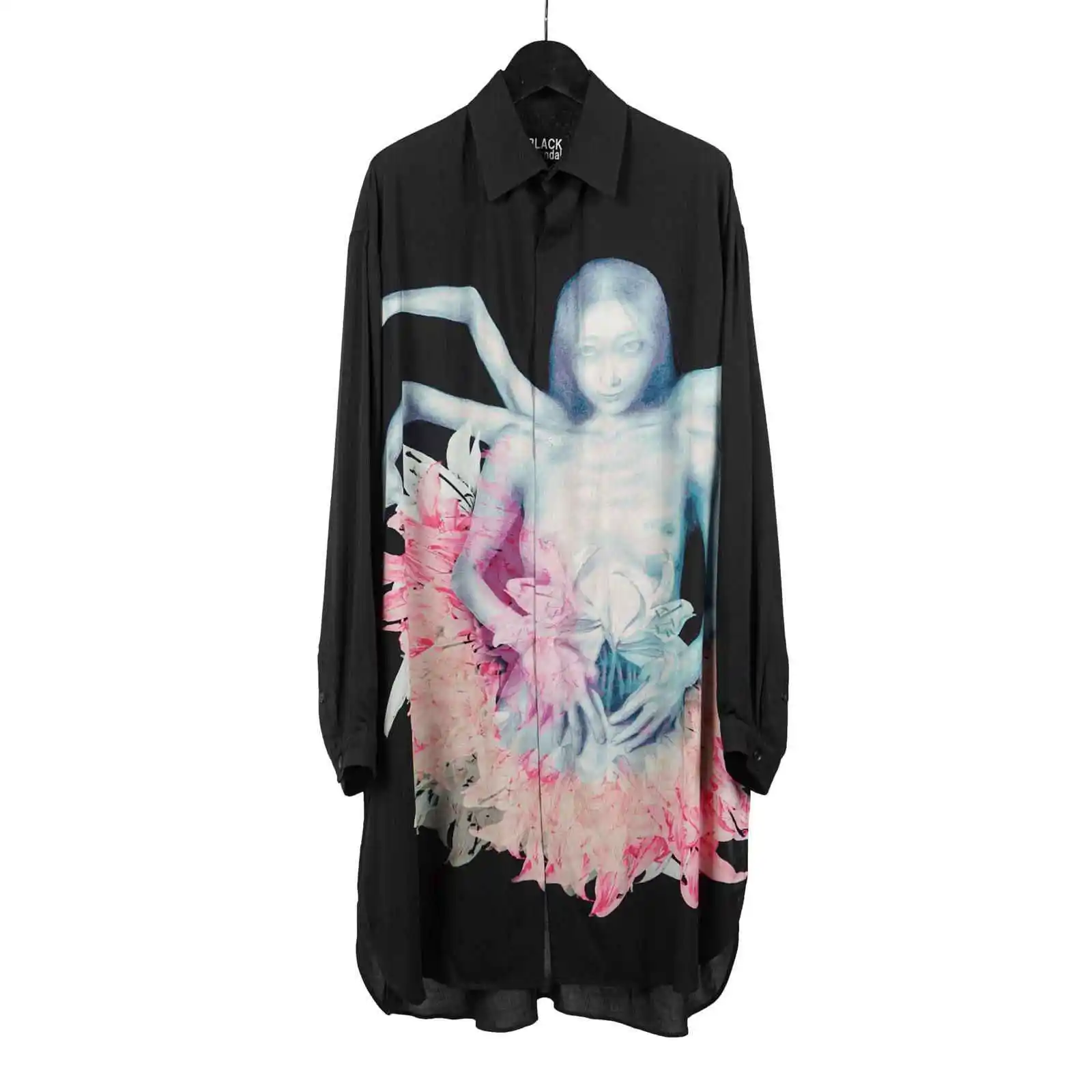 

TOP-YAMAMOTO original Japanese design Dark and niche black Uchida print shirt