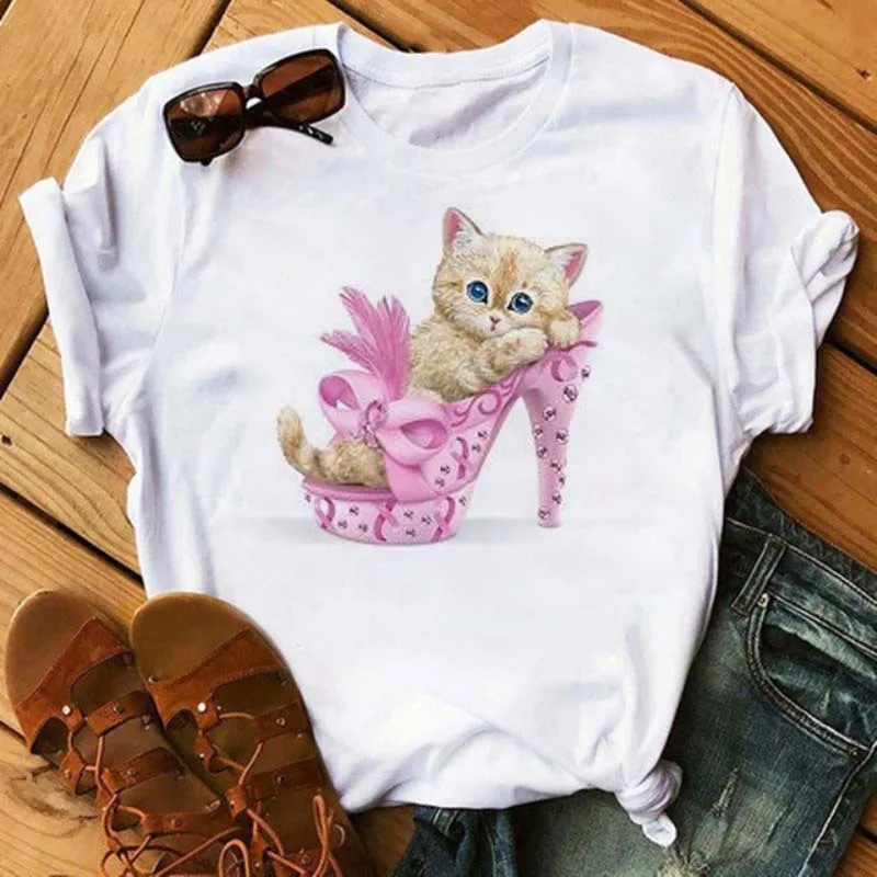 Women Cute Watercolor Bird Magnolia Flower Print T Shirt Round Neck Short Sleeve Casual Aesthetic Graphic Ladies Tees