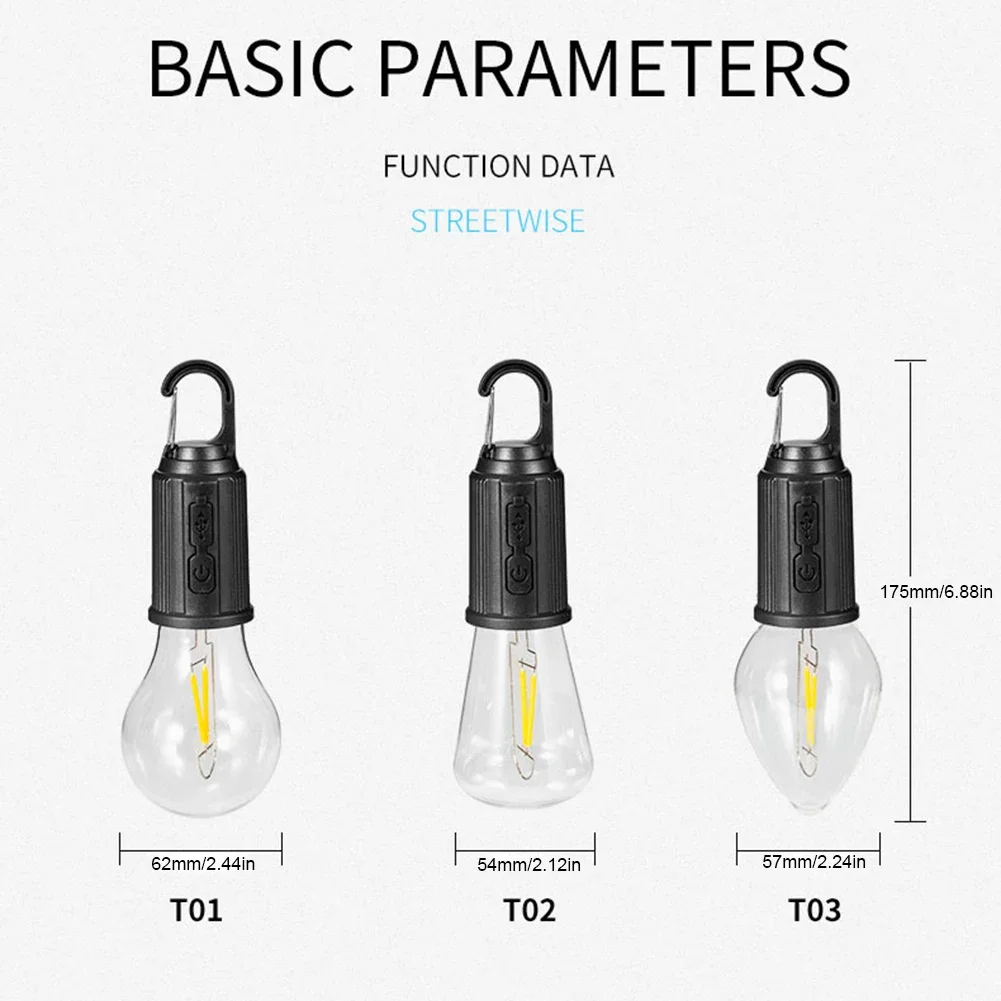 USB Charging LED Bulbs Vintage Tungsten Novelty Lamps with Hook Fishing Camping Suppliers Portable Nightlights