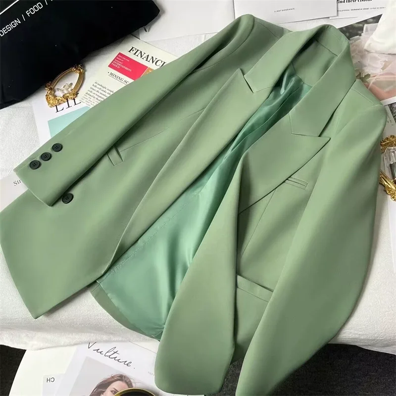 

Tesco 2025 новый корейский пиджак с остроконечными лацканами, женский пиджак с длинными рукавами, модная женская одежда, повседневное пальто, офисное женское пальто