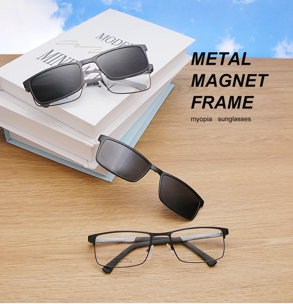 X110 Metall 2 in 1 neuen Stil Magnet clip auf Brille Rahmen polarisierte Sonnenbrille für Männer optische Computer brille uv400 – Detail 1