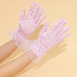Fashion Dot elastic Lace Gloves Etiquette Birthday Party Dancing Dress Gloves Short Bridal Wedding Pink Mesh Gloves