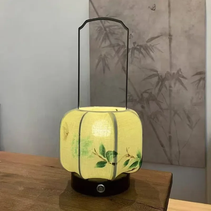 Vintage Chinese Style Fabric Table Lamp Song Dynasty Aesthetic Night Light for Study Room Zen Decor Antique Palace Desk