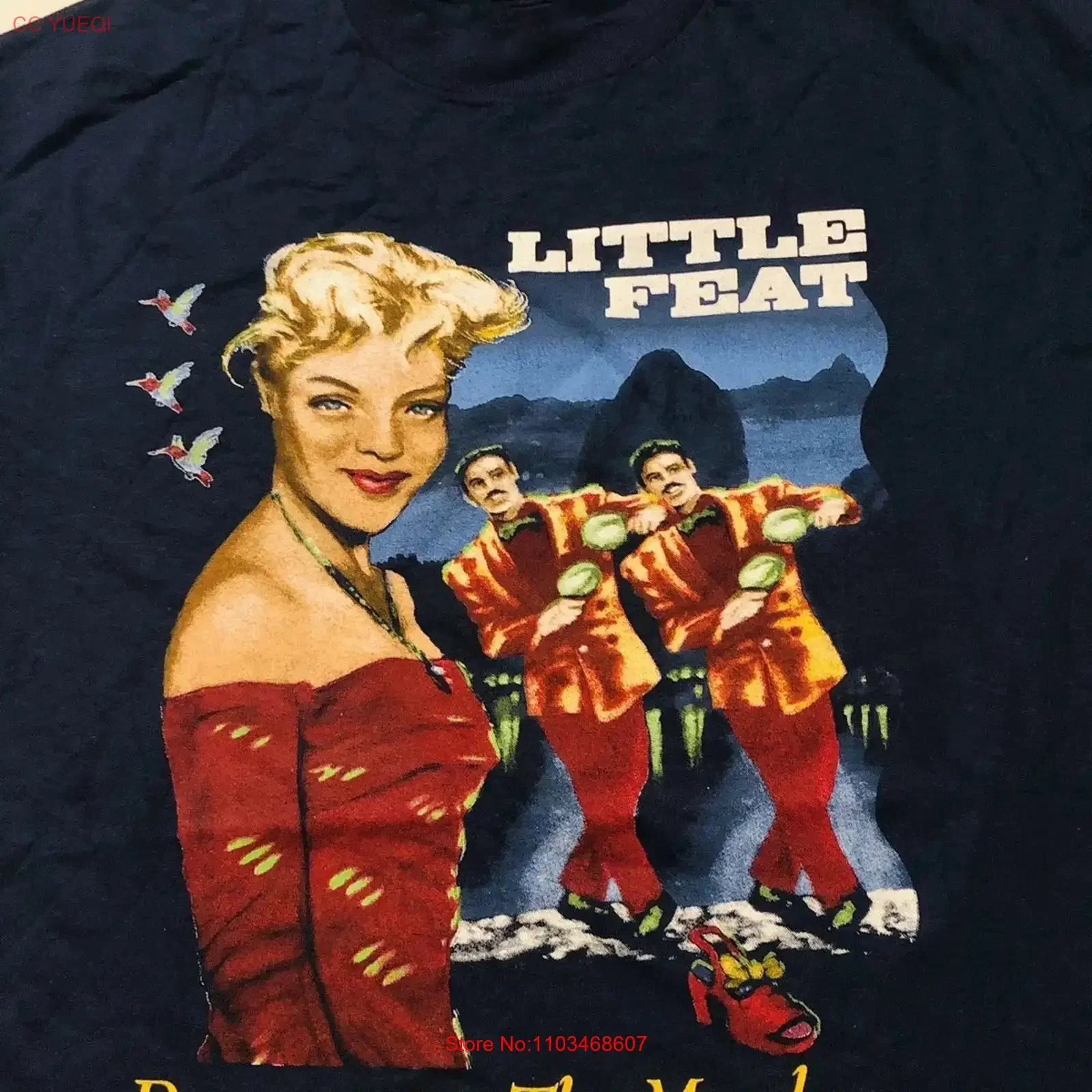 T-shirt vintage Little Feat 1990 représentant la tournée Mambo SEG_591, haut délavé vintage pour un usage quotidien, mode élégante