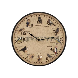12 Inch Bird Theme Wall Clock, Battery Operated Indoor Outdoor Clock, Vintage Decorative Resin Wall Clock Waterproof for Garden