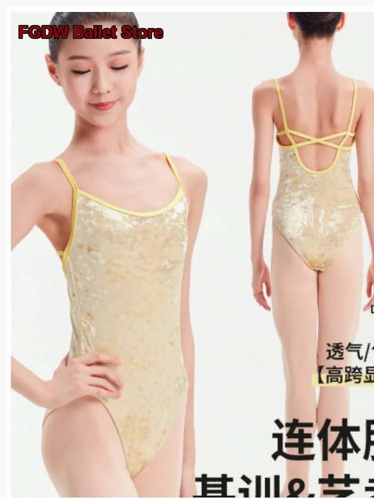Children's Dance One-Piece Dress Spaghetti Strap Beautiful Back Gymnastics Leotard High Cut Body Suit Basic Training