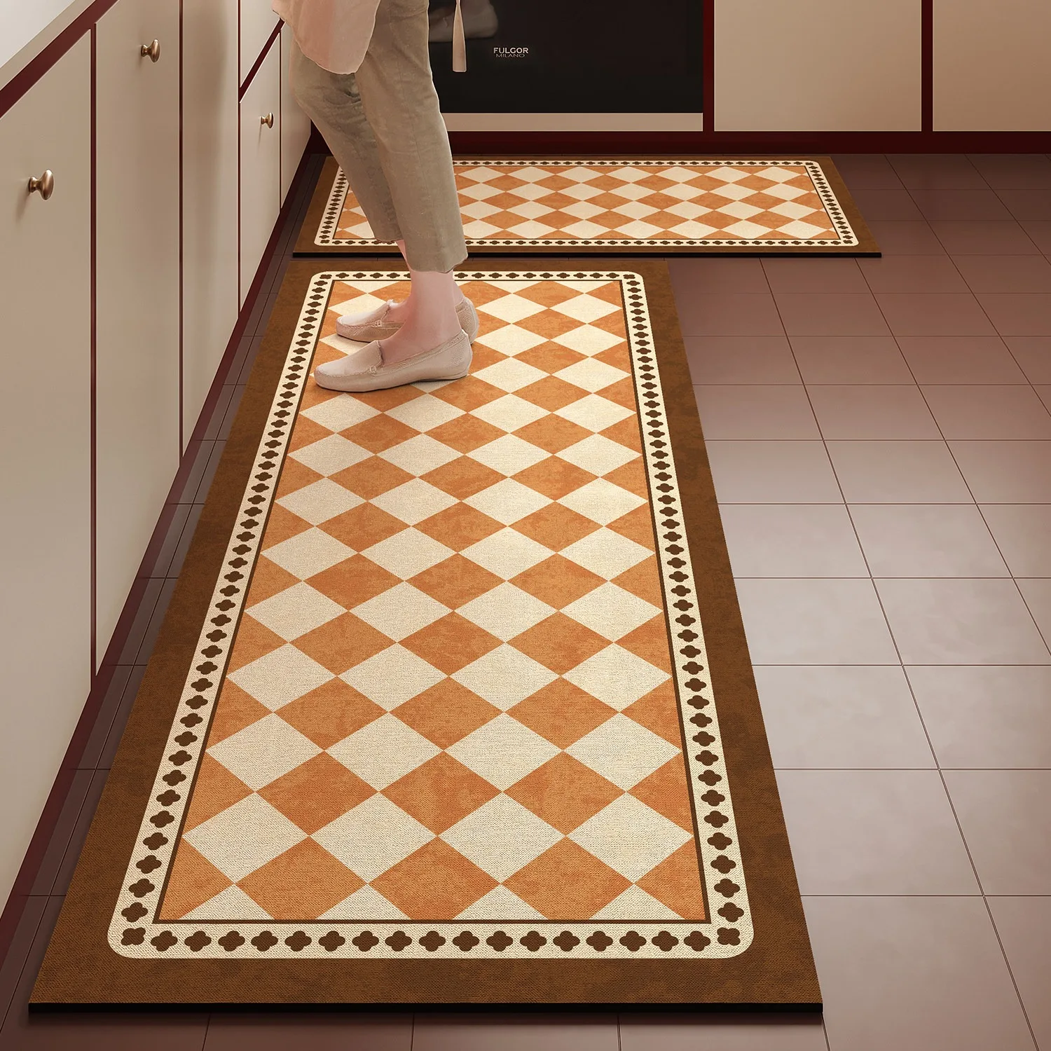 Light Luxury Kitchen Floor Mats PVC Leather Washable Carpet Anti-slip Rug Long Strip Runner Rugs Oil-proof Easy Clean Mat 주방매트