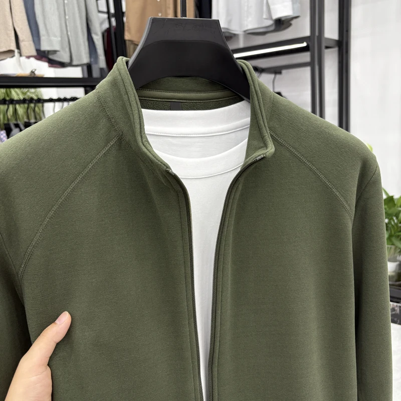 سترة بغطاء للرأس مخملية ألمانية مزدوجة الجوانب للرجال الأكثر مبيعًا لعام 2025 لخريف/شتاء جديد دافئ بلون سادة وسحاب وياقة واقفة #4