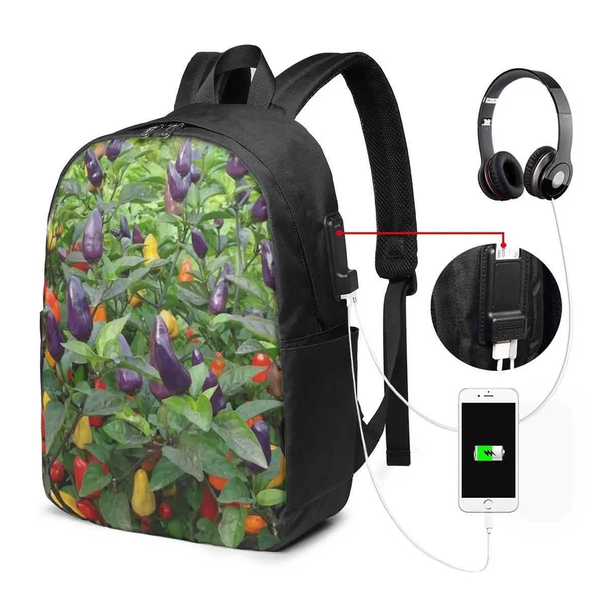 Fresh Colorful Chili Realistic Backpack Travel Notebook Bag Computer College Student School Bag Laptop Shoulder Bags Men Women