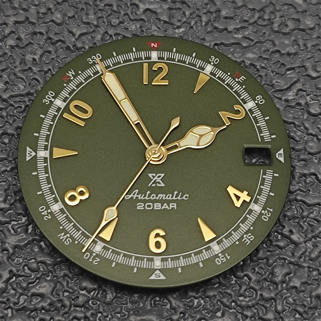 Vintage Olive Green Literal Watch Dial 28.5mm Watch Dial Green Luminous Watch Face Accessories for NH35/4R35 Movement