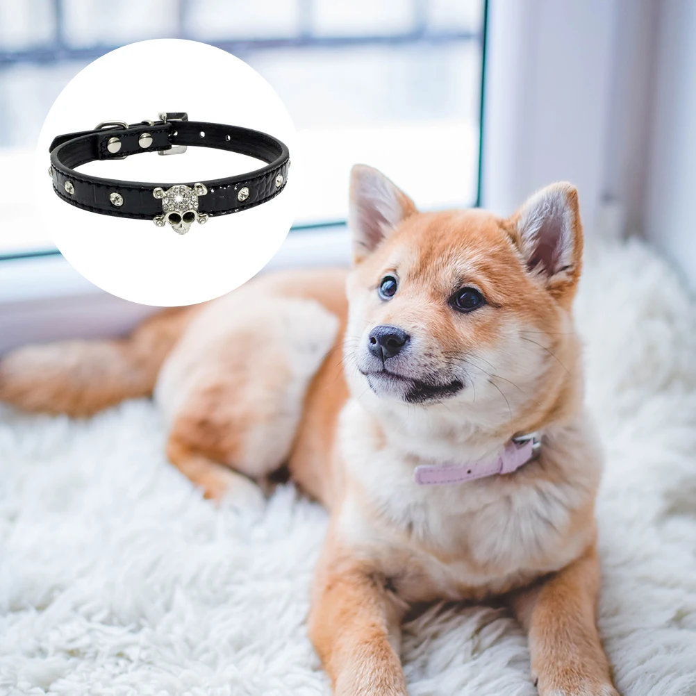 

Skull Dog Collar Costume Fancy Halloween Collars for Dogs Chain Necklace Pu Adjustable
