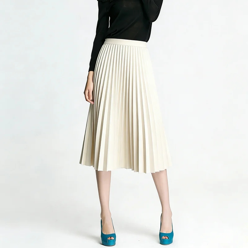 

High Quality Woman's Elastic High Waist Mid Length Pleated Skirts PY26027