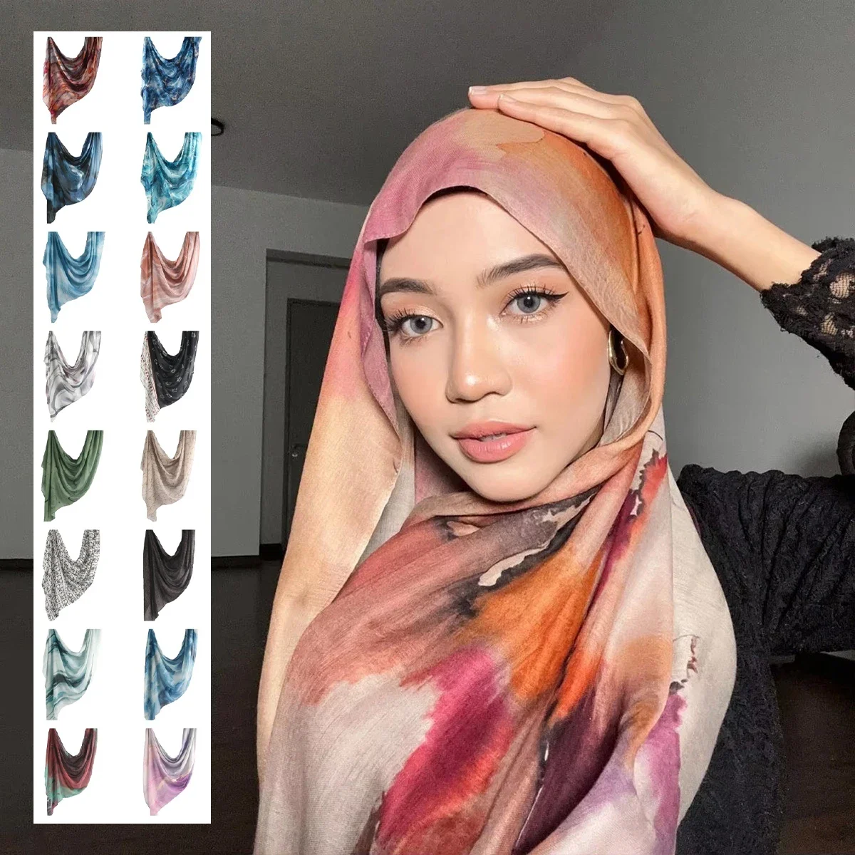 

Дышащий легкий мягкий хлопковый вискоза с акварельным цветочным принтом, вискоза, мусульманская женская шаль, шарф-хиджаб, арабский шарф