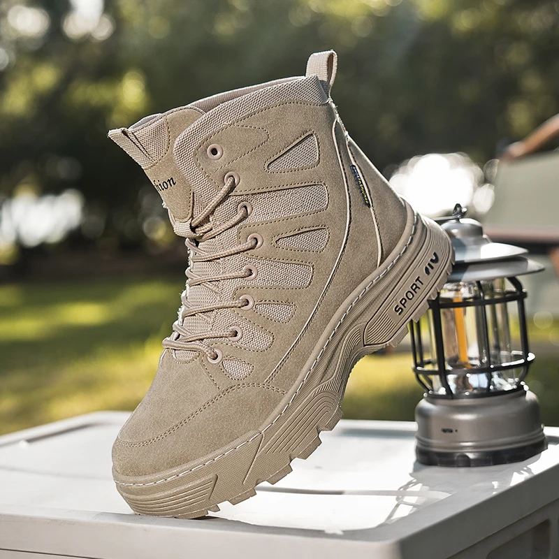 

Мужские рабочие ботинки на толстой подошве, нескользящие износостойкие тактические армейские ботинки, всесезонные спортивные ботинки для походов на открытом воздухе широкой ширины