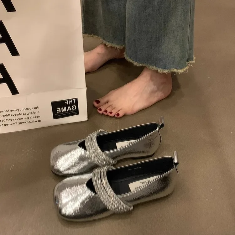 

Elegant Flat Bottom Mary Jane Shoes Rhinestone Fairy Tale Style Summer Fashion Casual Slip-On Women's Footwear Korean Style