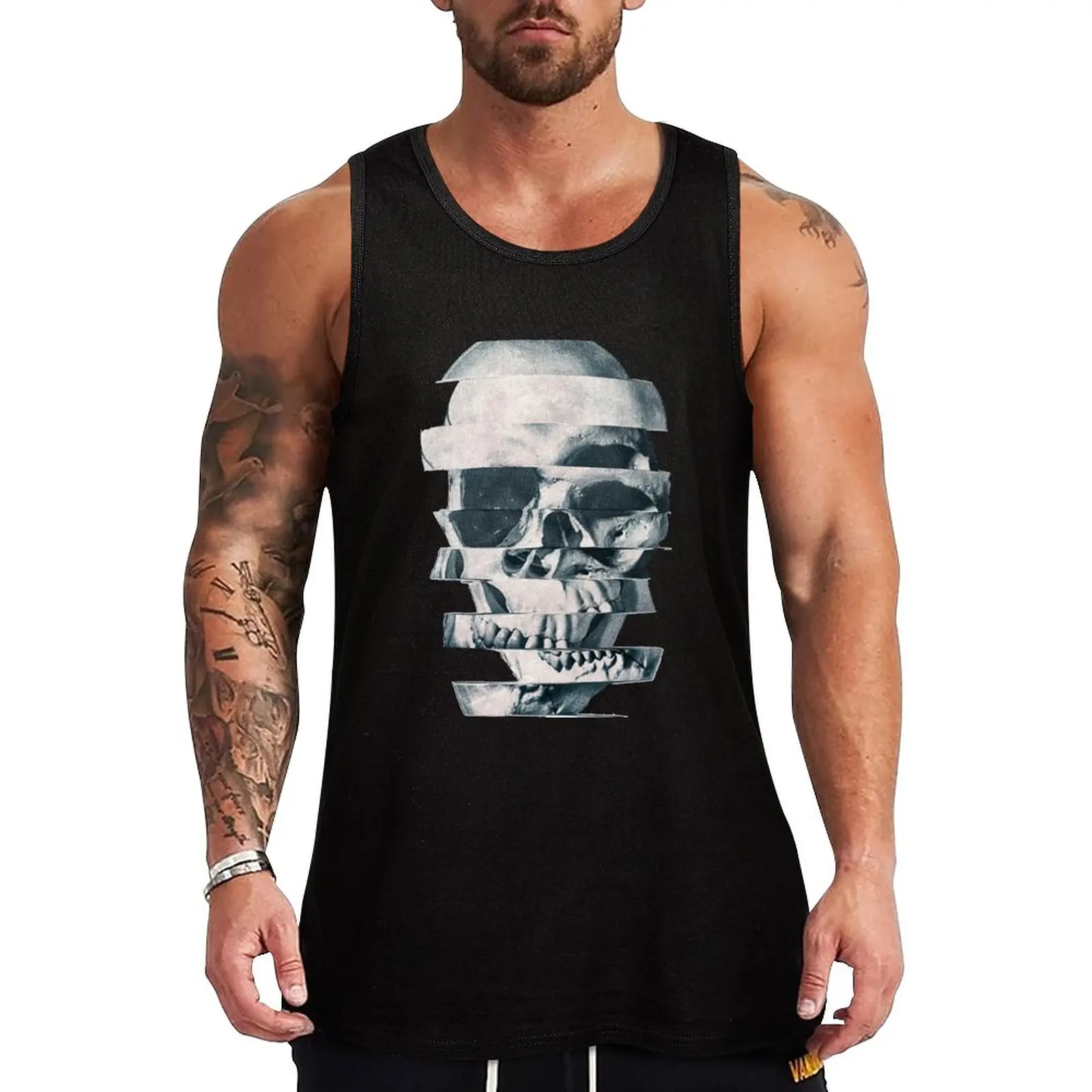 

New Glitch Skull Mono Tank Top mens clothing cotton t-shirts man gym shirts muscle t-shirt