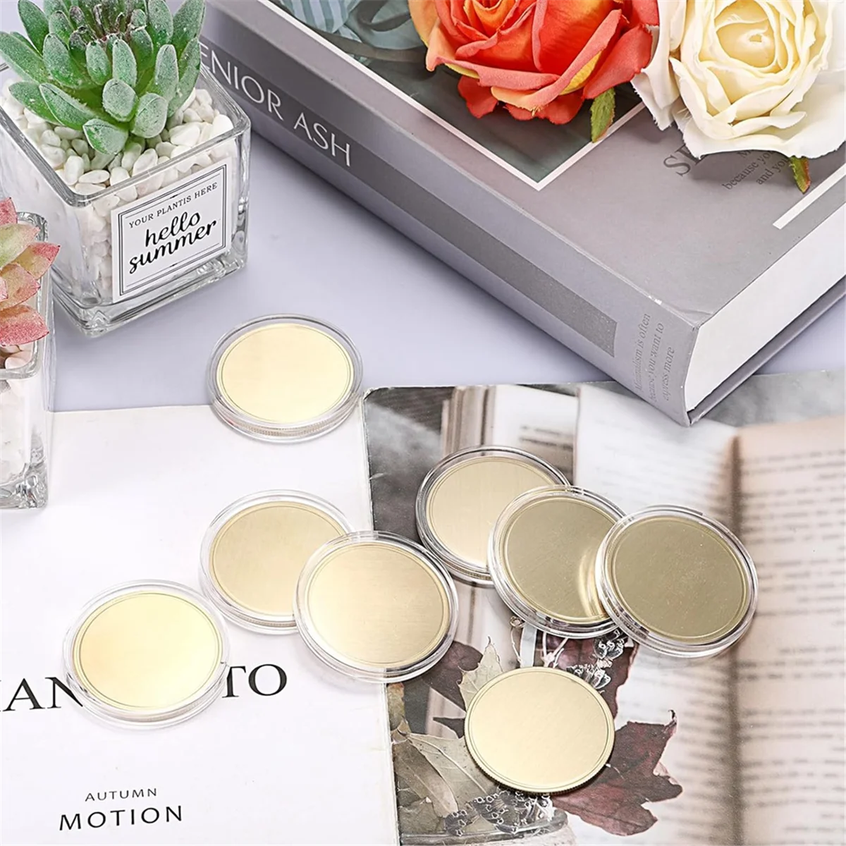 L33A_15PCS Moeda de desafio em branco para gravação a laser, moeda em branco gravada a laser de 1,6 polegadas Moeda estampada em metal dourada