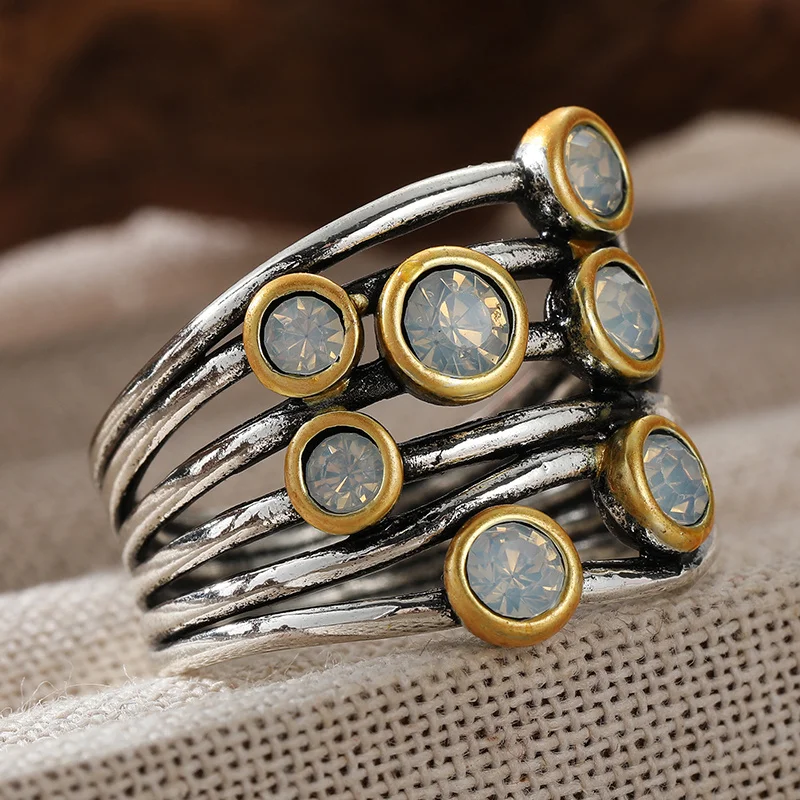 Bohemian Style Multi Layer Line Hollow Wide Face Ring Women's Daily Commuting Party Accessory Vintage Design Style Ring