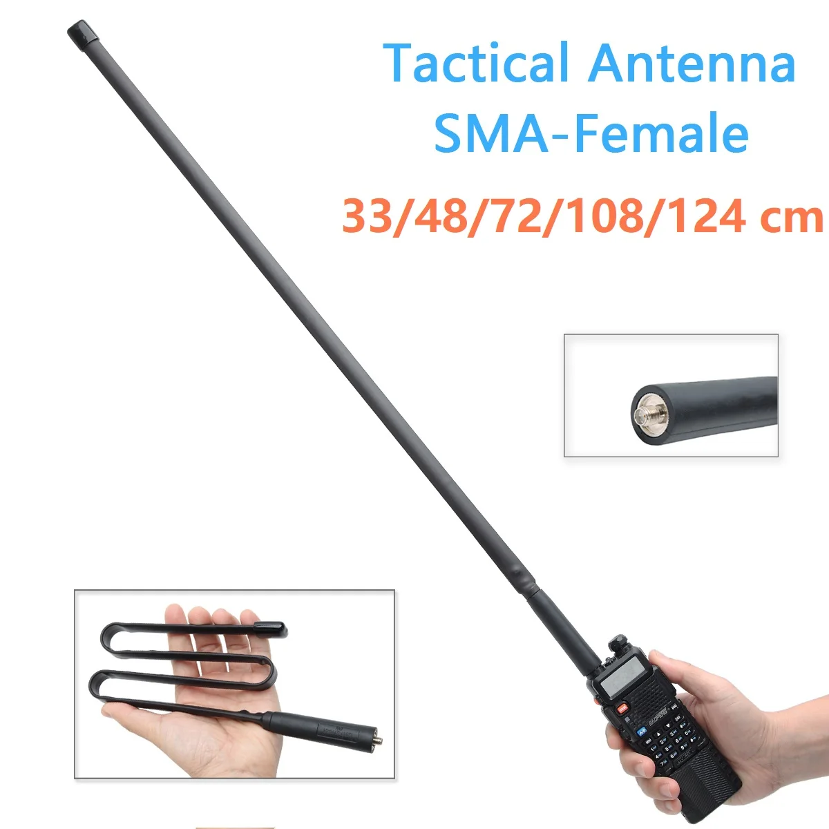 Antena plegable SMA hembra 144/430Mhz para Baofeng y Quansheng