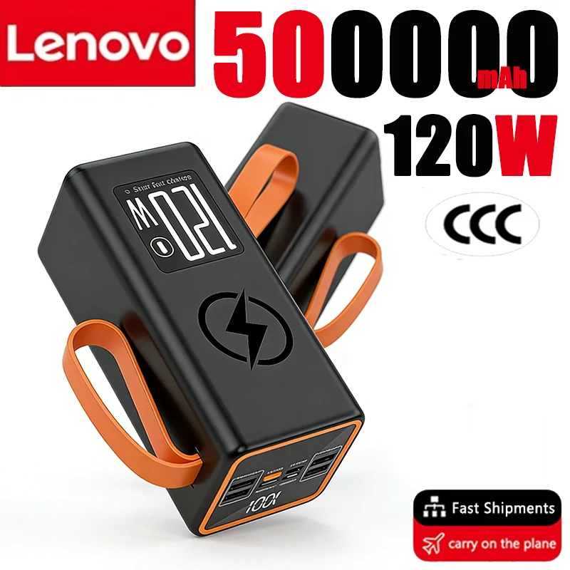 

Внешний аккумулятор Lenovo 500000 мАч большой емкости с быстрой зарядкой 120 Вт и LED-подсветкой для iPhone, Xiaomi, Samsung. Новинка.
