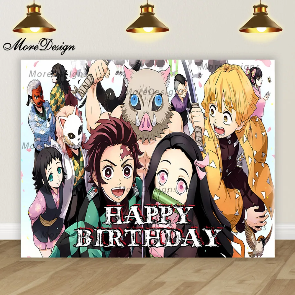 Demon Slayer Photo Backdrop Kids Birthday Party Decoration Hot-blooded Anime Banner Vinyl Polyester Fabric Background