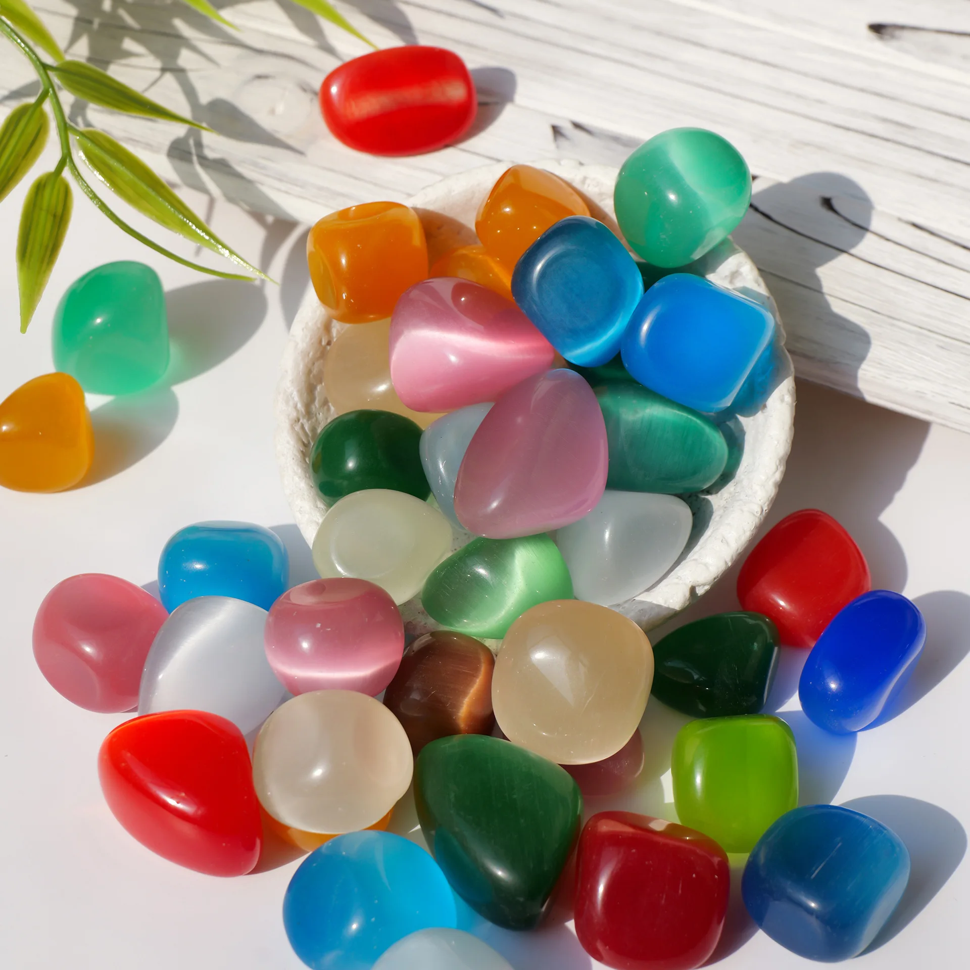 Multicolor Cat Eye Stone Reiki Healing Crystal Pebbles Polished Tumbled Stones for Vase Fillers Tank Decorations