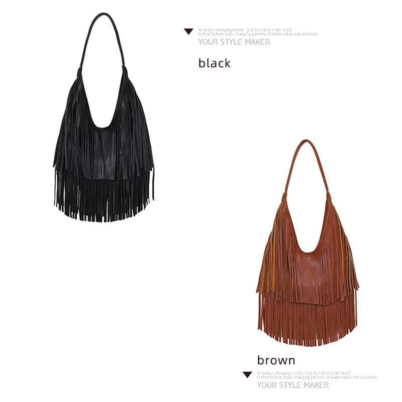 Quaste Große Kapazität Marke Tote Tasche Schwarz Leder Hohe Qualität Luxus Mode Frauen Schulter Tasche Weiche Casual Hobos Achselhöhle Tasche – Detail 2