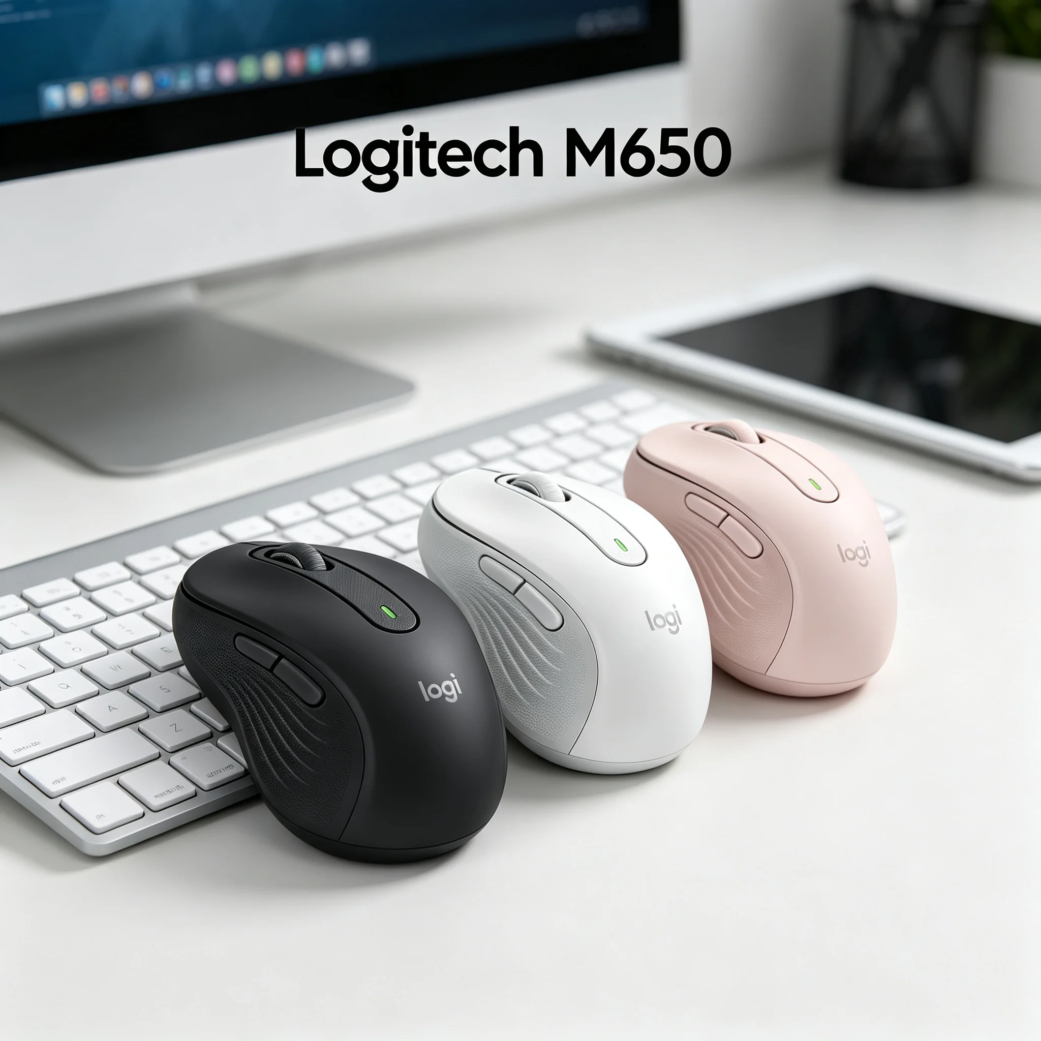 Logitech Signature M650 Wireless Office Mouse Contoured Comfort Shape 5 Programmable Buttons Low Noise Silent Click Multi Pairin