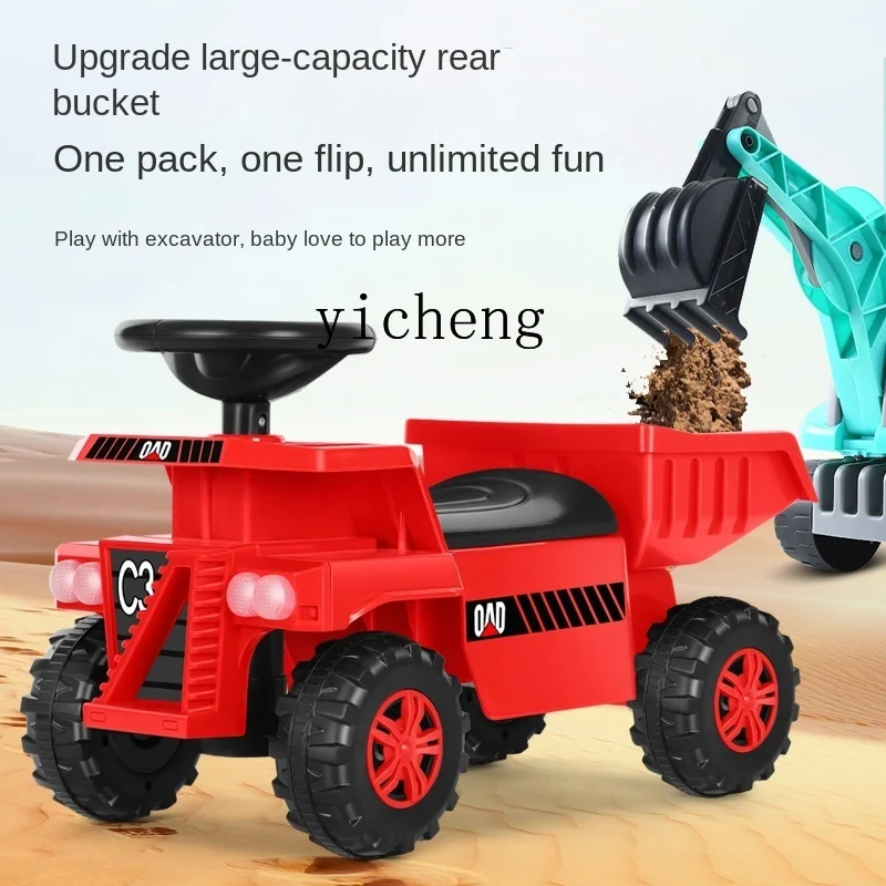 XL Children's Excavator Can Sit Four-Wheel Music Scooter Lights-Swing Car Dumptruck Baby Carriage